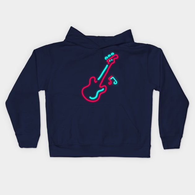 80's Gift 80s Retro Neon Sign Electric Guitar Music Kids Hoodie by PhuNguyen